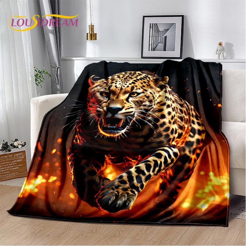 Fierce Tiger Lion Leopard Beast Animal Wildlife Cartoon Blanket,Soft Throw Blanket for Home Bedroom Bed Sofa Picnic Office Cover