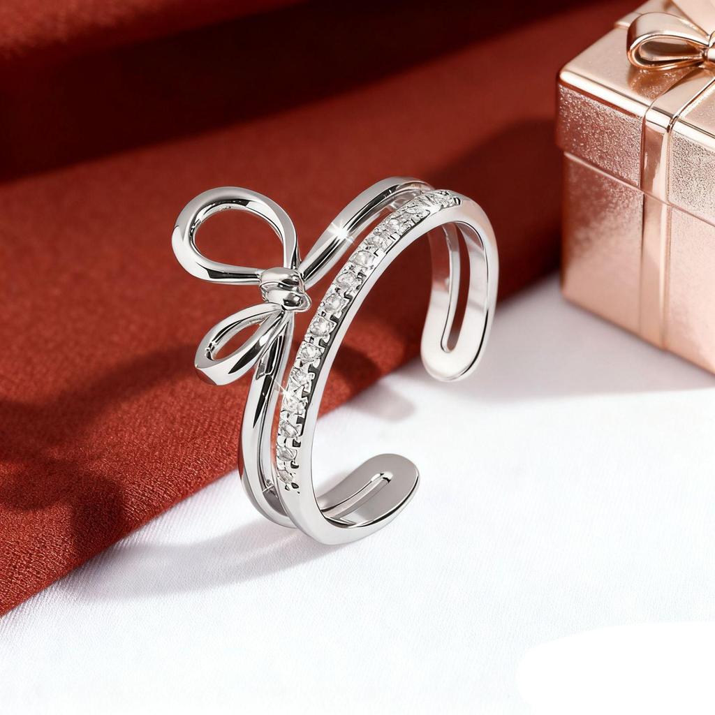 Micro-Inlaid Zircon Fashion Open Ring - Adjustable Luxury Index Finger Jewelry for Women