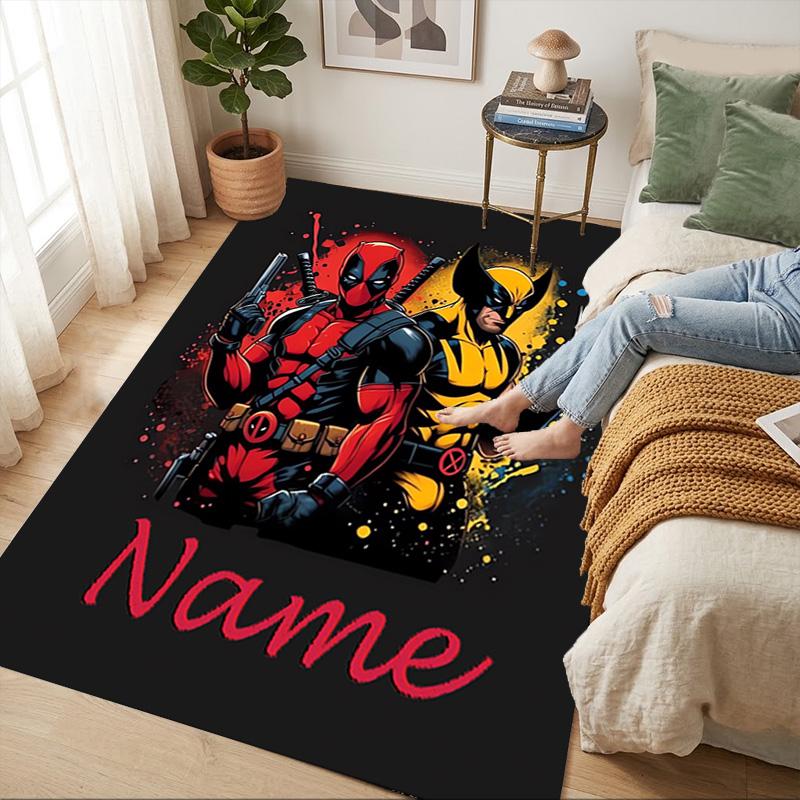 Personalized Name Wolverine Deadpool Living Room Non-Slip Area Rug Soft Carpet for Bedroom Kids Playroom Sofa Office Home Decor Doormat