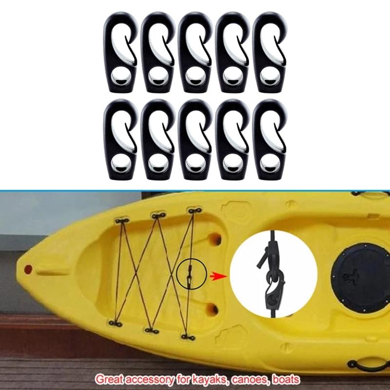 10 Pezzi Gancio Bungee in Plastica Nera Tenditore per Corda Gancio Strumento Fisso Gancio di Fissaggio Bungee per Kayak Canoe Barche Accessori