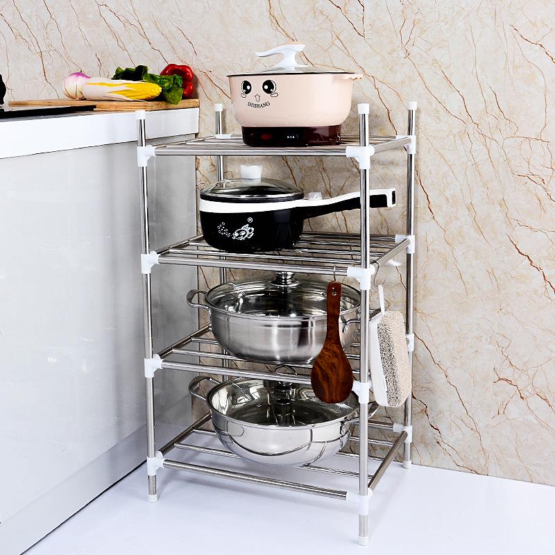 Mehrschichtiges Edelstahl-Bodenregal für Küche und Badezimmer zur Aufbewahrung von Becken und Töpfen