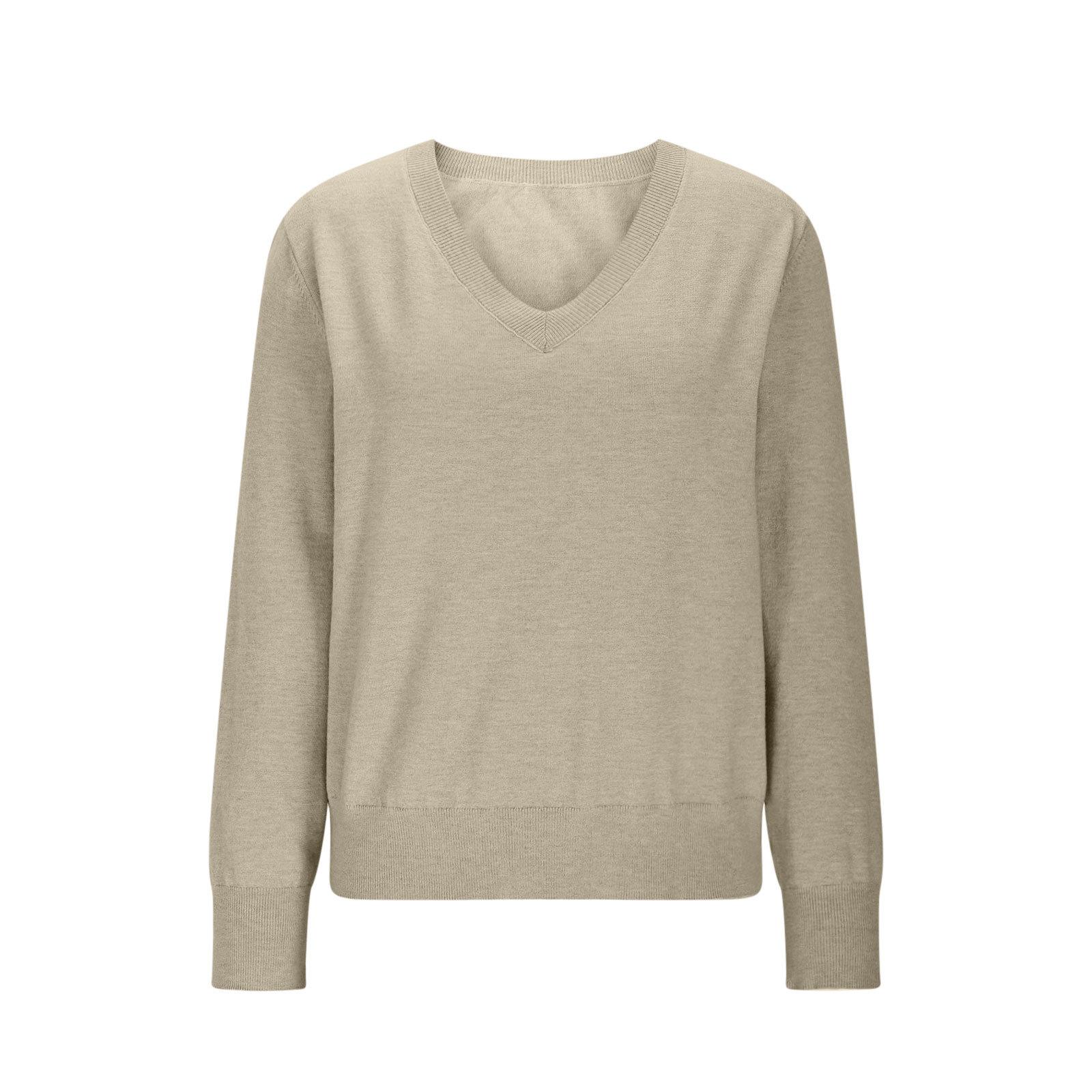 Women V Neck Long Sleeve Knit Sweater Multi Colors Solid Casual Top S