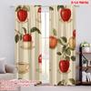 2pcs,2D Plane Printing Creative Curtains Tea Apple Harmony Durable 100% Polyester Fabric (without Rod) Holiday for Bedroom &