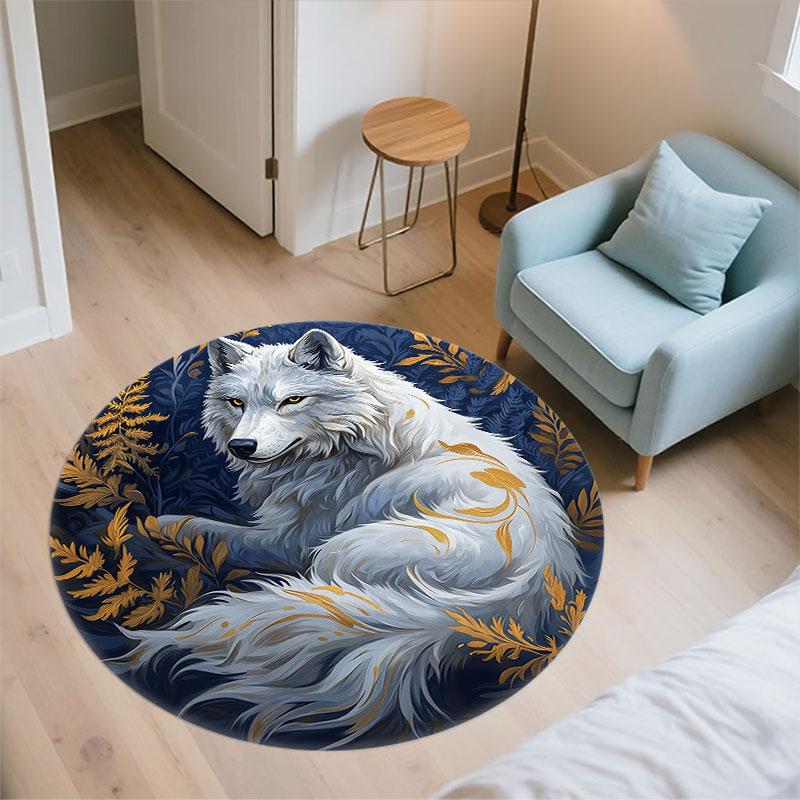 Wolf pattern round rug,Carpet Rug for Living Room Bedroom Playroom ,Non-slip Floor Mat,Holiday Gifts and Birthday Gifts.