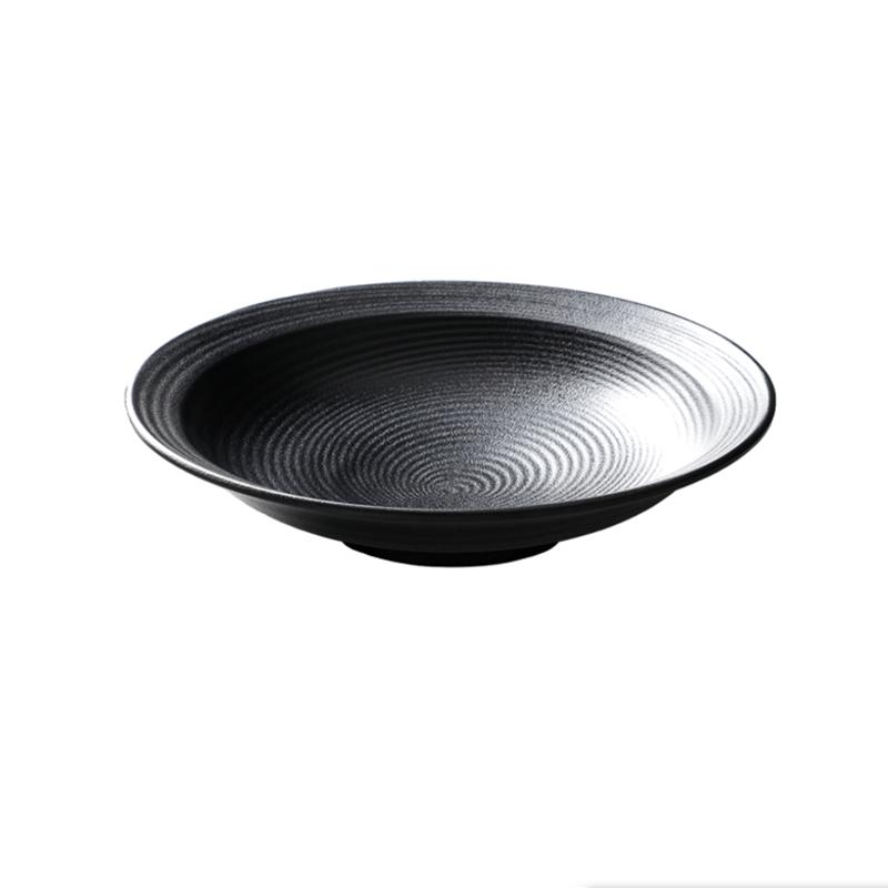 Restaurant Melamine Tableware, Soup Bowls, Noodle Bowls, Threaded Frosted Black Plastic Bowls, Thick and Large Capacity