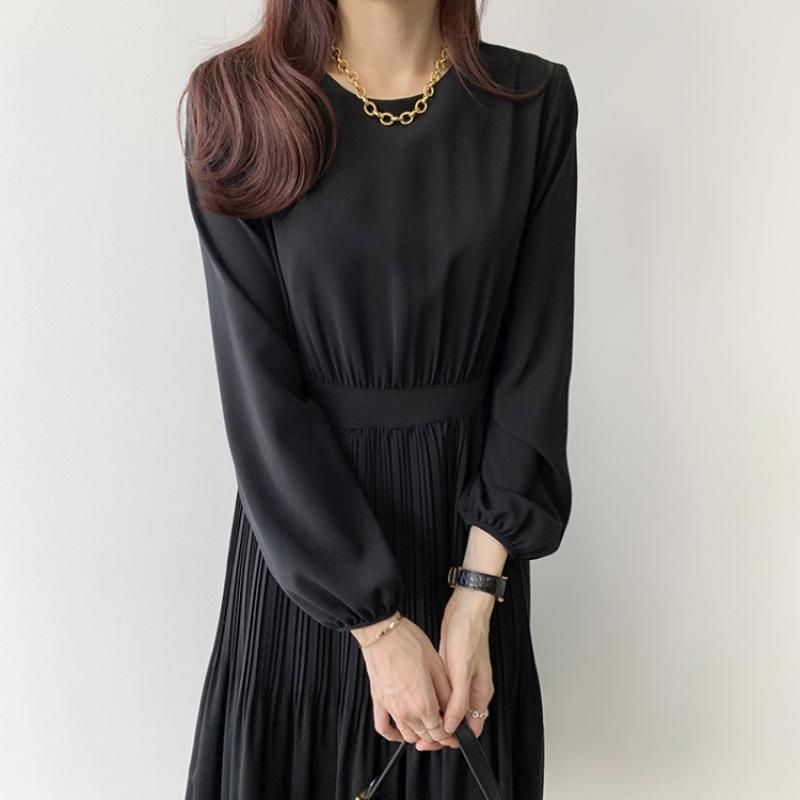 Early Autumn Elegant Lady High Waist Pleated Long Maxi Comfortable Dress Lightweight High Recognition Elegant with Flattering Chic Dress