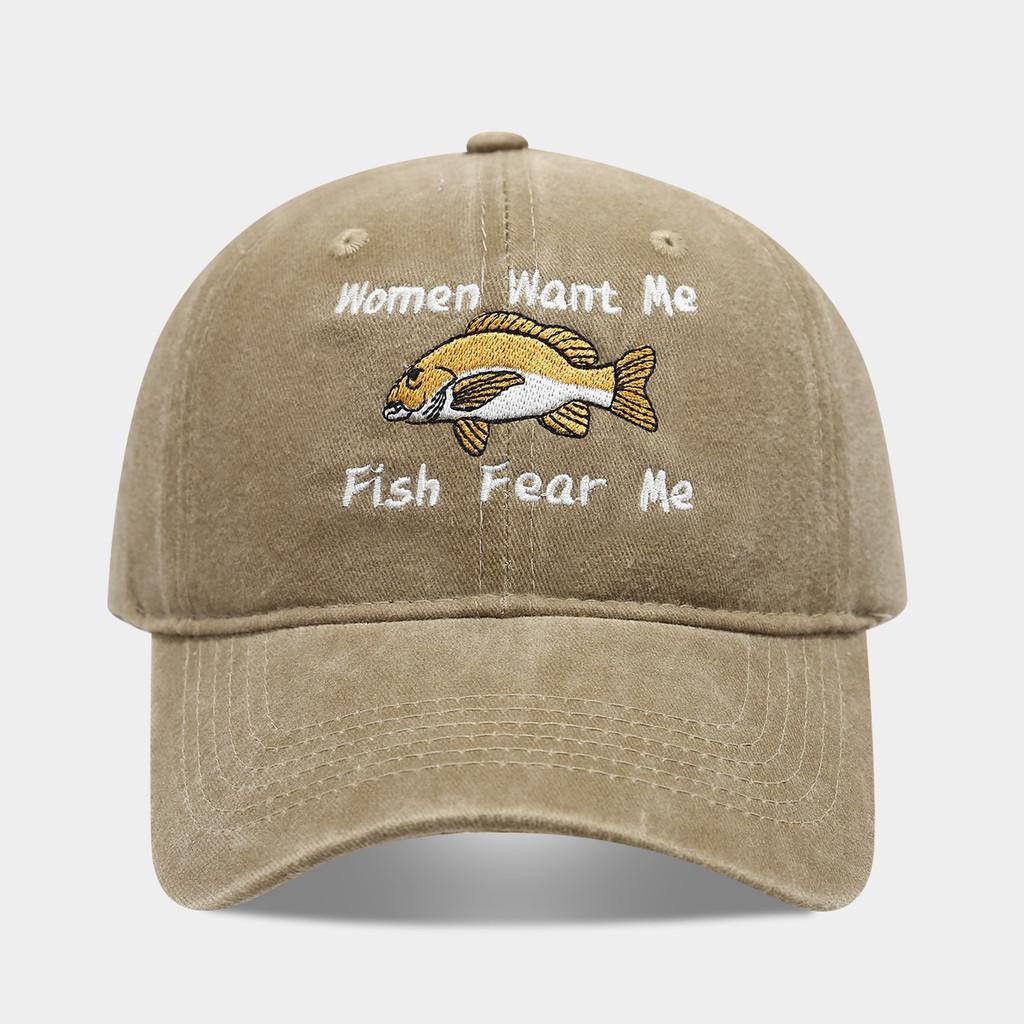 Women Want Me Fish Fear Me Embroidered Cotton Baseball Cap For Sun Protection
