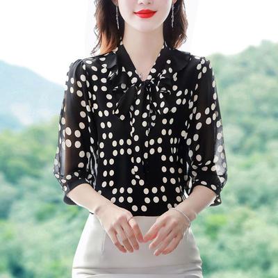 Chemisier à manches 3/4 en mousseline de soie, imprimé Floral, chemise pour femmes, nouvelle mode d'été, rajeunissant, ample, polyvalent, haut à bascule, M-5XL