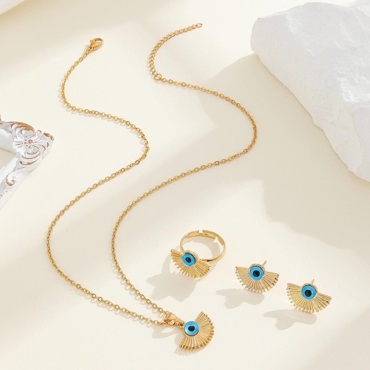 

Винтажные кольца в стиле хип-хоп, ожерелье, комплект украшений, серьги с подвесками в виде глаз демона, цепочка на ключицу