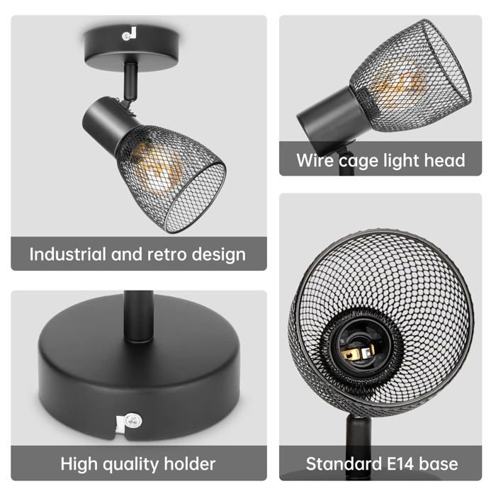 Spot led - dehobo - d0414 - orientable 350° - métal noir - 2 x 60w e14