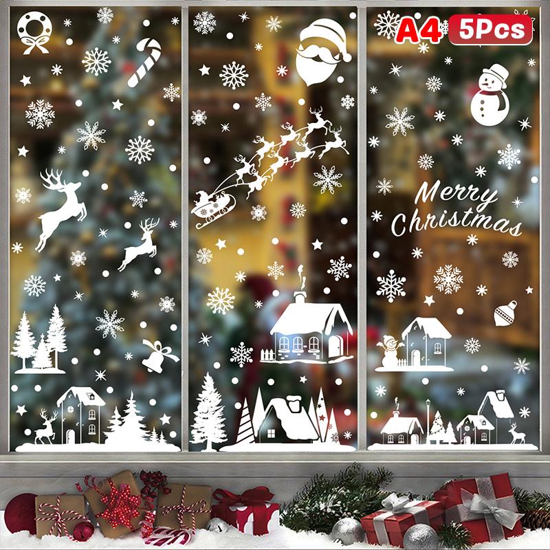 Weihnachtsfensteraufkleber Blauer Elch Statische Aufkleber Schneemann Schneeflocke Wandaufkleber Abziehbilder Frohe Weihnachten Feiertagsparty Aufkleber