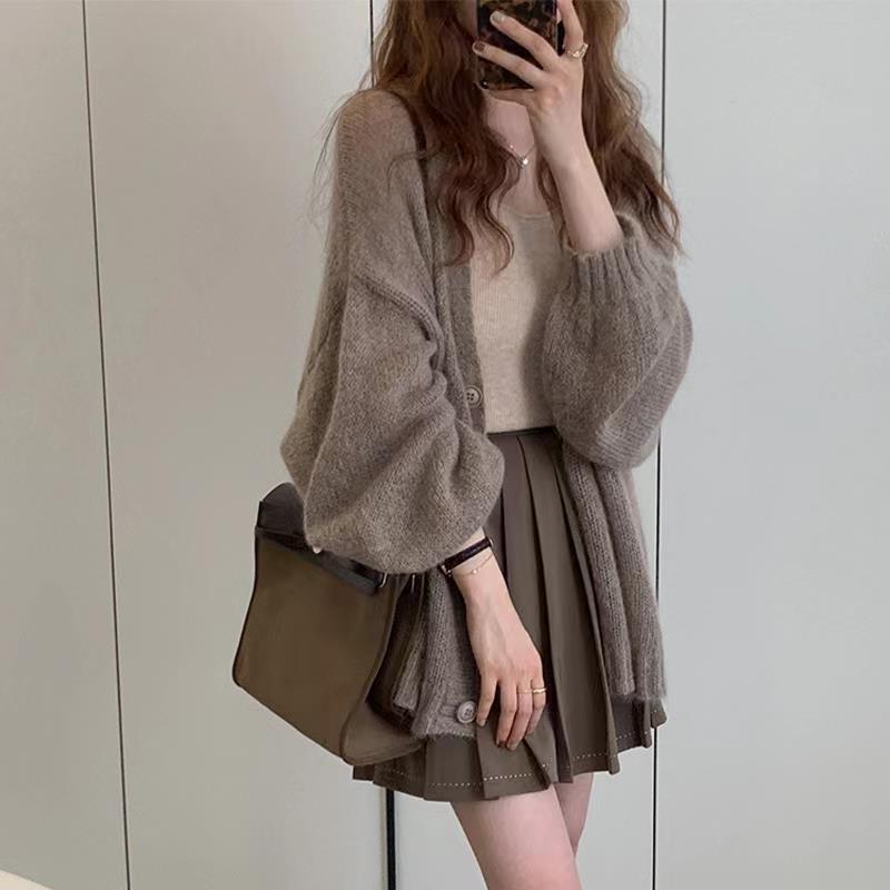 Svetrový Kardigan Kabát Design Japonský Starý Vintage Zahraniční Styl Volný Líný Tenký Šál se Svetrem Žena