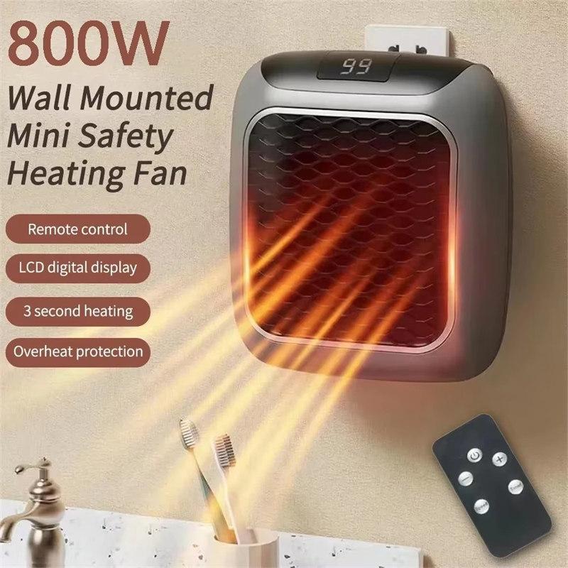

800W Mini Heater for Home Small Bathroom Heating Fans Wall Mounted PTC Ceramic Electric Heater With Remote Control US Plug