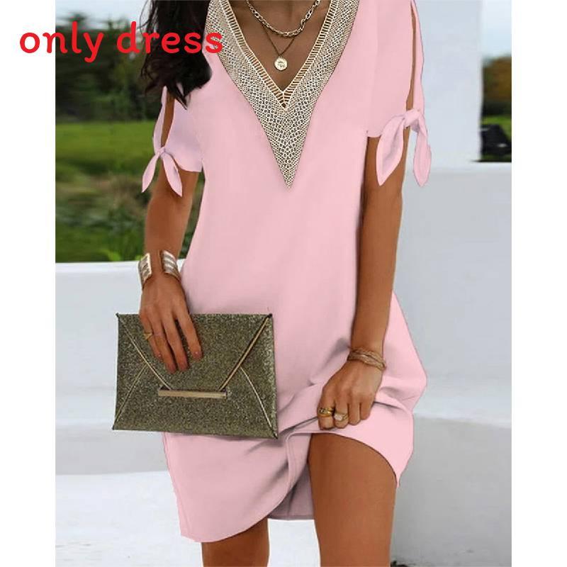 Elegantes Sommerkleid mit kurzen Ärmeln und Schleife für das Büro