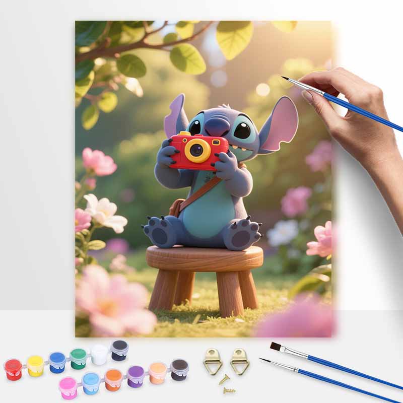 Disney Stitch with camera oil painting digital painting art kit handmade diy gifts home decorations 20x30cm