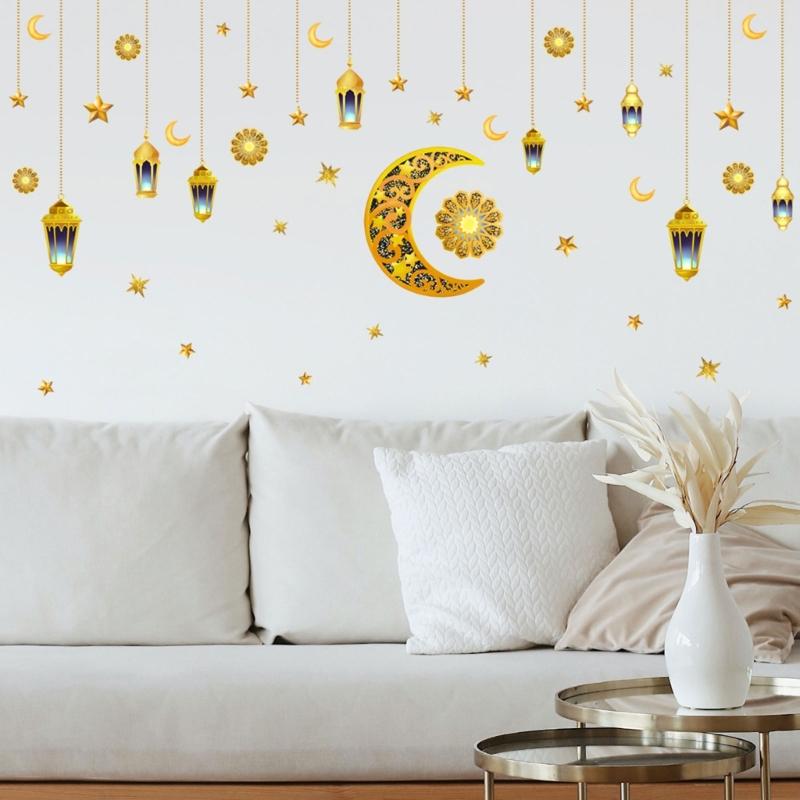 2 Sheet Eid Wall Stickers PVC Decorative Murals Art Crafts Supplies Home Bedroom Room Dormitory