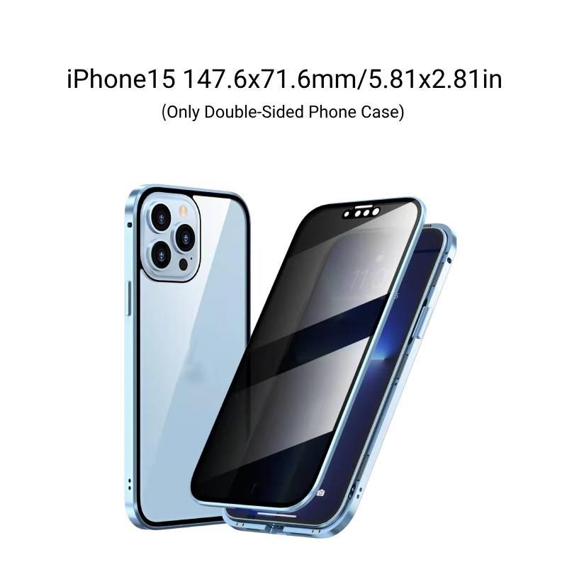 

Iphone15 Double-sided Privacy Magnetic King Phone Case Metal Frame Anti-shock Light Blue iPhone15