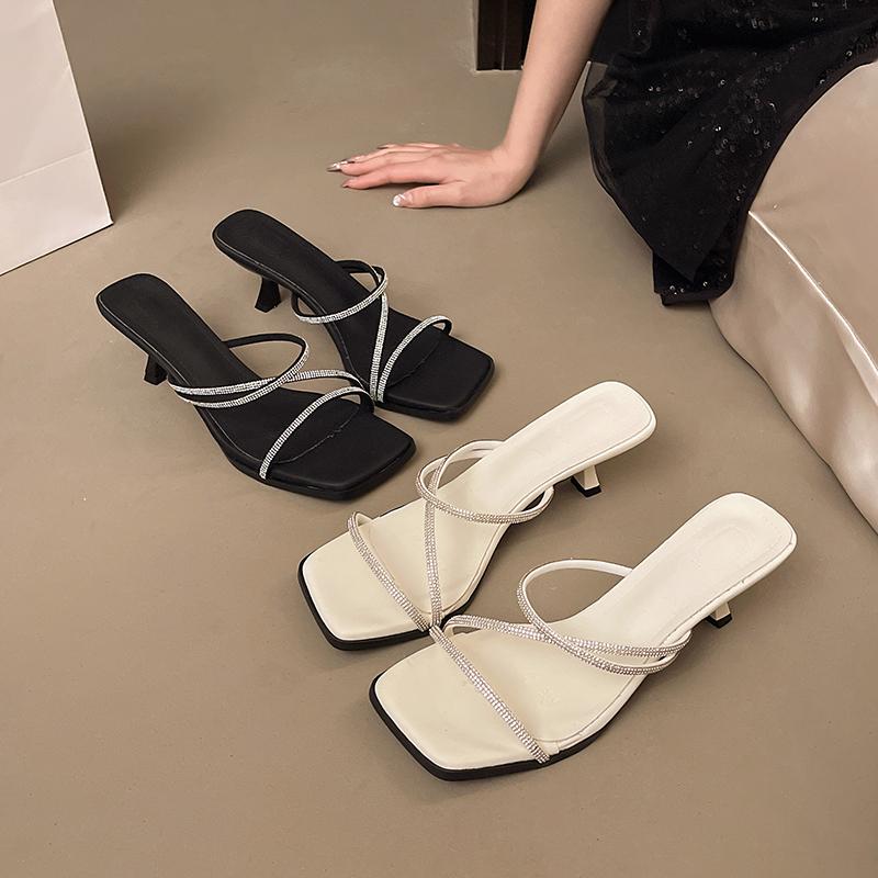 Fashion Designer 2025 New Summer Narrow Band Heel Women Slippers Shoes Fashion Open Toe Shoes Design Style Banquet Party Sandals Shoes