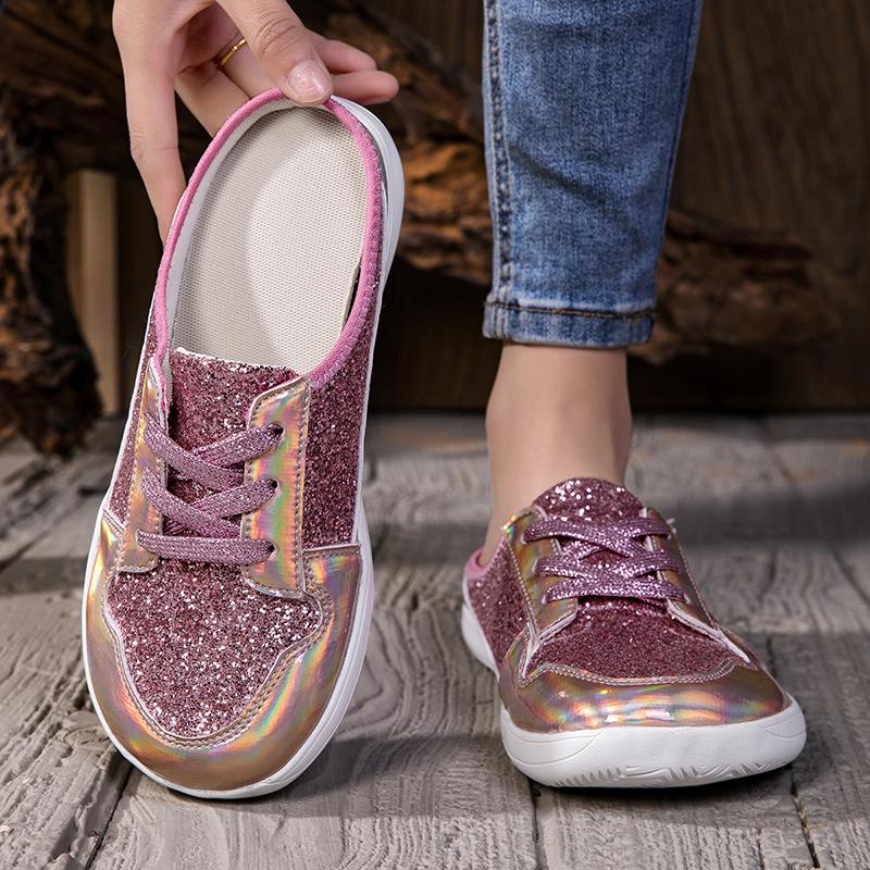 Pink Sequins Women's Flats Shoes Fashion Casual Glitter Sneakers Woman Half Slippers Summer Luxury Comfort Walking Loafers Shoes