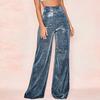 Women Pants Shiny Solid Color High Waist Spring Autumn Temperament Loose Straight Wide Leg Trousers Daily Wear