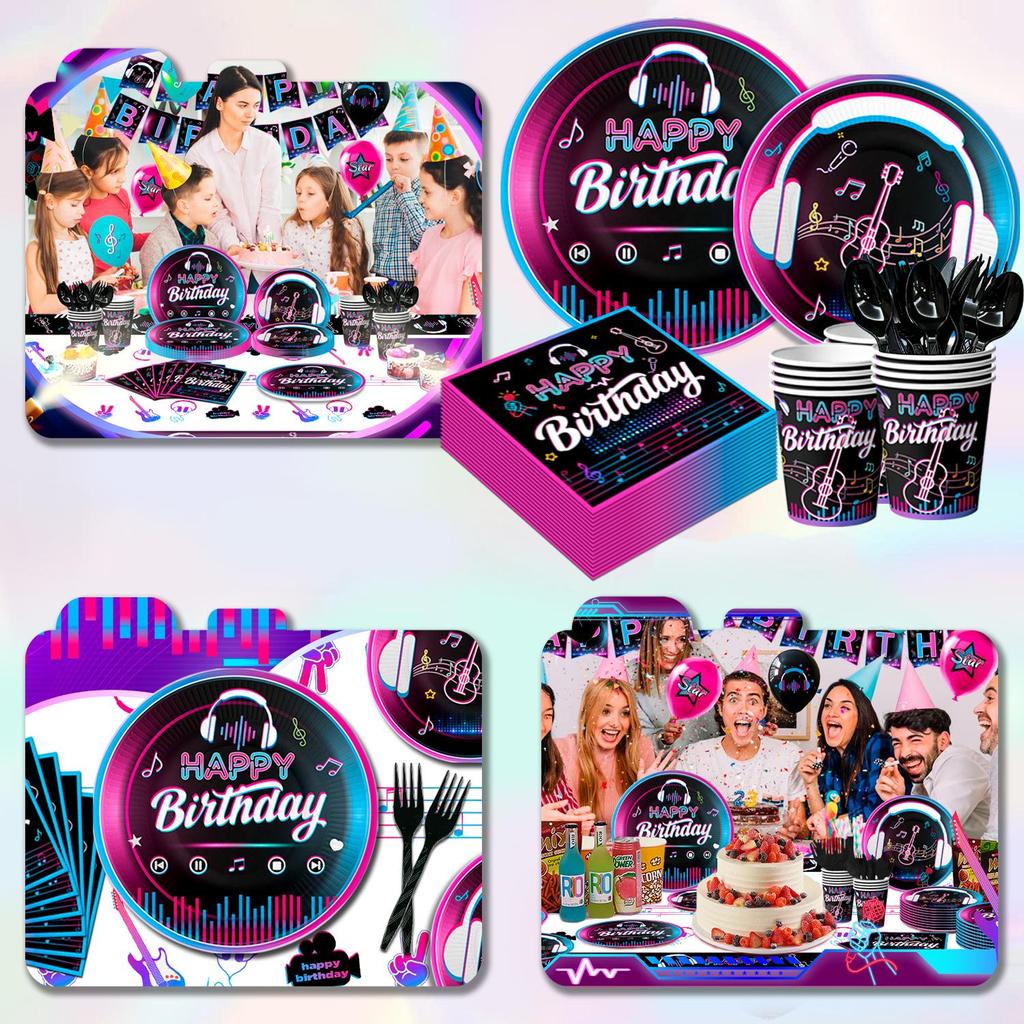 Music Party Decorations,140pcs Music Birthday Party Decorations Tableware-Music Balloons Plates Etc Music Theme Party Decor Supplies, for 16 Guests