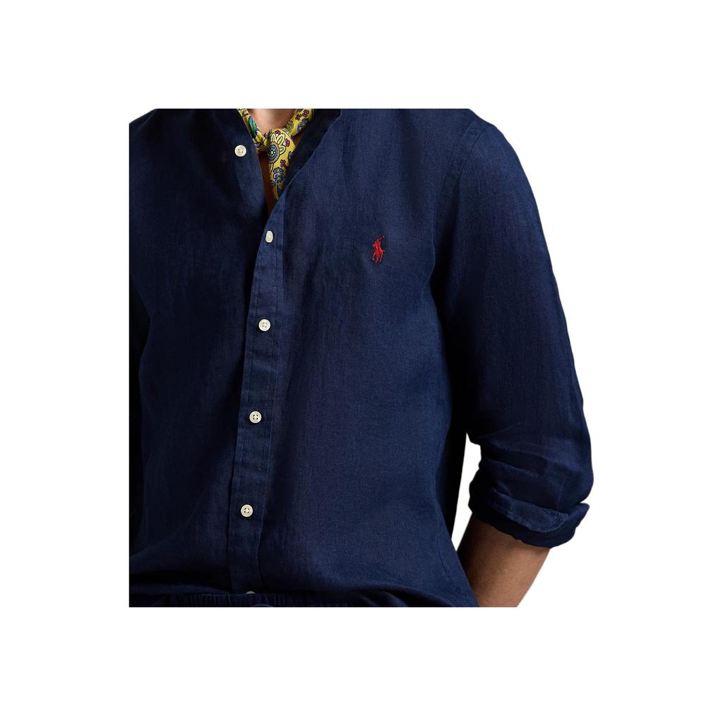 Polo Ralph Lauren Slim Fit Linen Long Sleeve Shirt Men shirts Navy-Blue 710968925-002