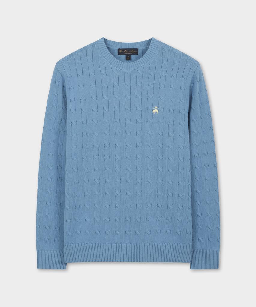BROOKS BROTHERS Cotton Cable Crew Neck Sweater (Light Blue) (Bbwrmbg102)