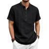 Mens American Retro Textured Henley Short Sleeve Casual Loose Vacation Commuter T Shirt