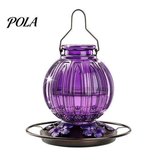 Glass Hummingbird Feeder Outdoor Feeder, Bird with Perch, Red Flower Backyard Feeding Ports, Hanging Nectar for Garden Yard Hummingbirds Balcony