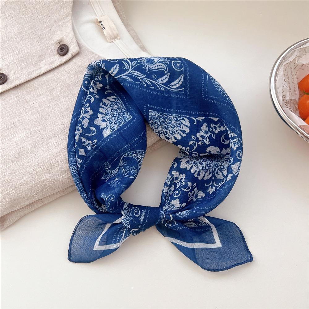 Cashew Small Square Scarf Floral Square Handkerchief Simple Printed Silk Scarf  Vacation