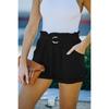 Women Summer Solid Color High Waist Loose Lace Up Pocket Casual Shorts