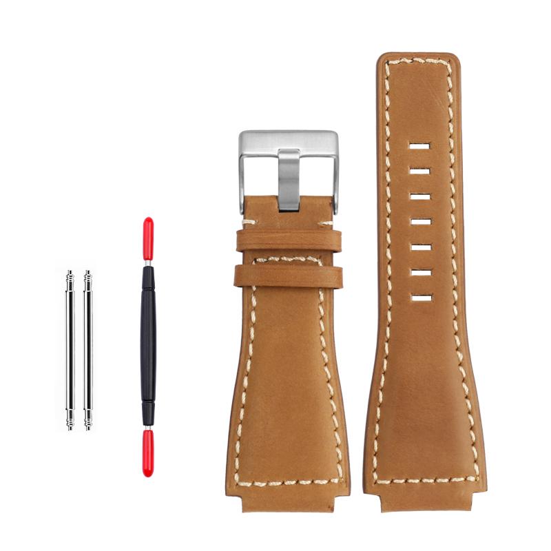 35-24mm konvexes Rindslederband Für Bell Ross B&R BR-01 BR-03 Herren Echtes Leder Uhrenarmband Silikonkautschuk Wasserdichtes Uhrenarmband