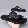 Tongs pour Hommes Pantoufles en Cuir Noir Chaussures Plates Simples Été Blanc Extérieur Marron Bout Ouvert Chaussures de Plage Grande Taille