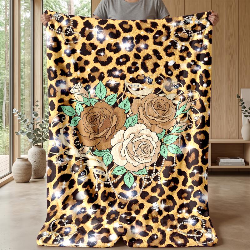Leopard Roses Heart Theme blanket Lightweight Warm Flannel Blanket Decorative Throw Blanket for Home Decoration