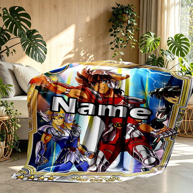 Custom Name Personalized Saint Seiya Print Blanket, Home Decor, Bedroom, Sofa, Camping, Couch, Gifts for Birthday Christmas