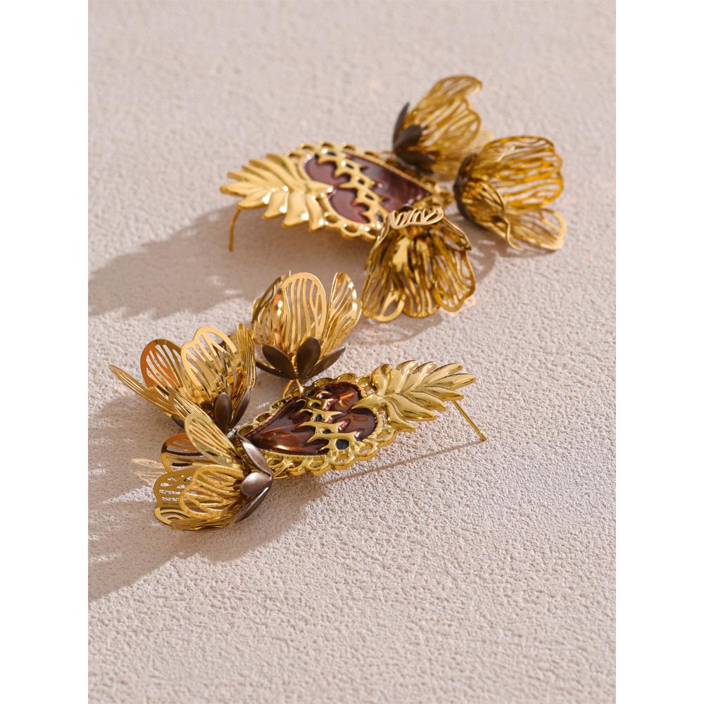 Eetit Exklusives Design Emaille Herz Blütenblatt Tropfenohrringe Edelstahl Golden Täglich Vielseitige Schmuckaccessoires
