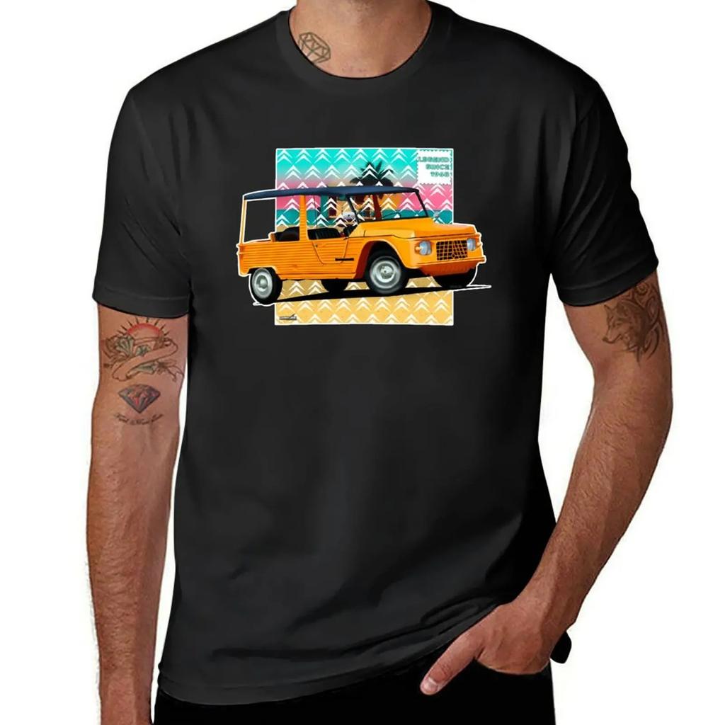 Oversized White Short-Sleeve T-Shirt Featuring Classic Citroën Mehari Retro Car Graphic Print For Car & Vintage Lovers