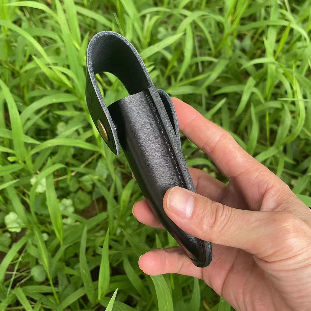 High- Quality Folding Knife Universal Split LeatherLeather Sheath Black Knife Case Hand-carved Scabbard Knife  with Belt Buckle