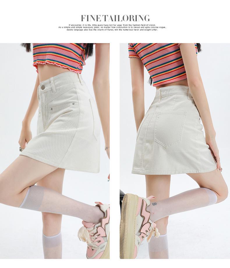 2023 Damska Mini Spódniczka Jeansowa A-Line z Wysokim Stanem w Kolorze Off-White: Antyekspozycja, Petite, Wyszczuplający Styl Letni