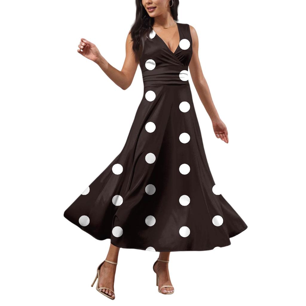 Women's Fashion Casual Loose V-Neck Sleeveless Printed Dresses