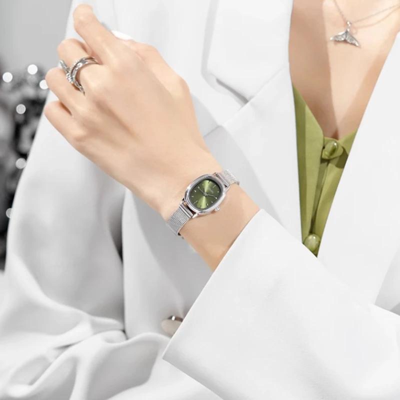 

Luxury Small Oval Dial Green Watch Simple Stainless Steel Ladies Wristwatches Brand Women Gift Quartz Watch Dropshipping Relógio зелёный
