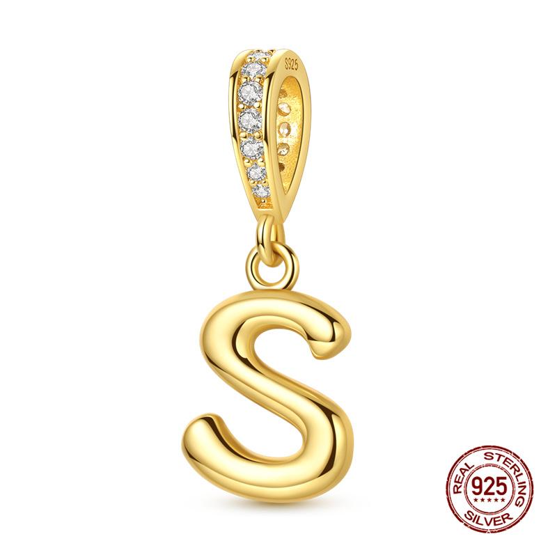 New In Original Charms Copper 26 Golden Letters A-Z Charm Bead Fit 3Mm Original Bracelet For Womens Diy Fashion Jewelry Gift