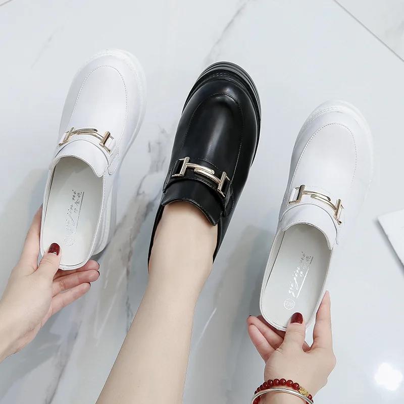 Fashion 13CM Platform Genuine Leather Women Summer Shoes Heightening Slippers Wedge Sandals Rhinestone Hollow Female Slip On Shoes