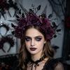 Fascia Nera con Testa di Rosa per Halloween, Fascia, Ghirlanda di Fiori e Foglie Cerchietti per Capelli Fasce, Accessori Gotici Donna Copricapo Fascia per Capelli Cosplay Festa Vestito