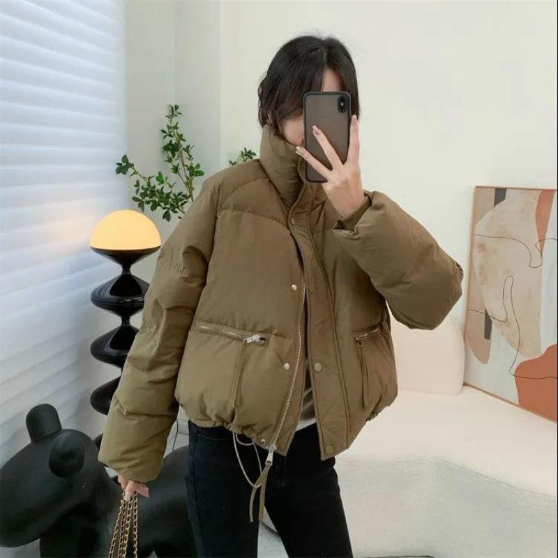 2024 Korean Women's Short Bread Coat: Petite, Thickened Cotton Jacket with Stand-Up Collar