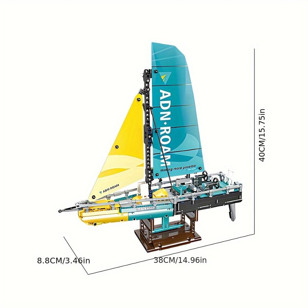 Sailboat building block set, creative building block model ornament, with support stand, suitable for gifting and collection.