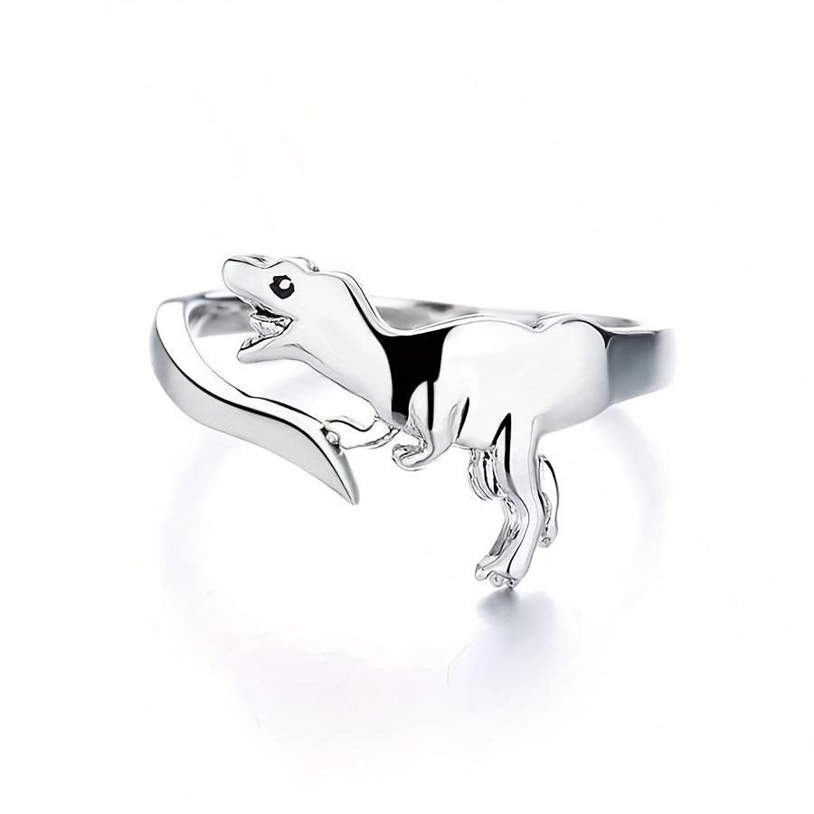 Retro-Stil verstellbarer Dinosaurierring für Damen - einzigartiges Jurassic-Design, schlichter und doch eleganter Stil, Silber-Finish, bequem
