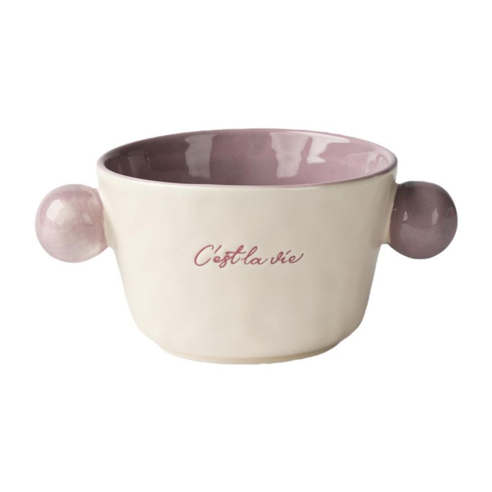 

Light Luxury Dual Ear Ceramic Bowl Fashionable Oat Bowl Aesthetic Ice Cream Bowl Home фиолетовый