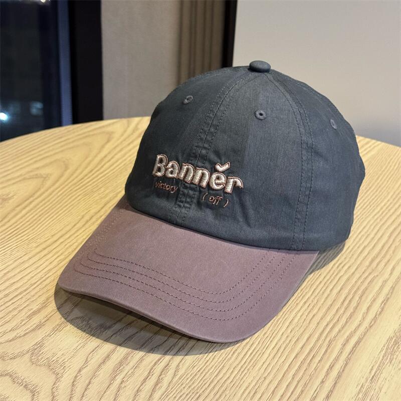 

2026New Embroidery Banner Letter color-block baseball cap for women, all-season cotton couple s duckbill cap for men Adult54-60Adjustable чёрный