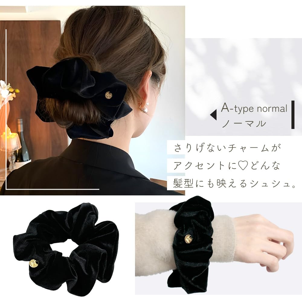 Velour Hair Hair Hair Hair Velour [MILASIC] Scrunchie, A-Normal, Small, Women's Accessory, Velour, Black, Ribbon, Clip, Tie, Tie, Stylish, Cute,